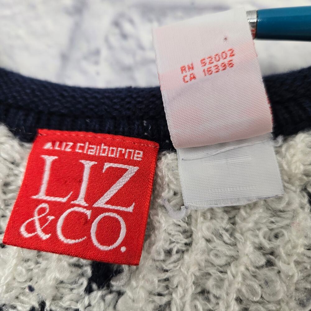 Vintage Liz Claiborne Liz & Co Sweater Navy Preppy Textured Geometric size small - Picture 12 of 12